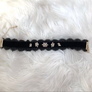 Black Velvet And Lace W/ Crystal Choker